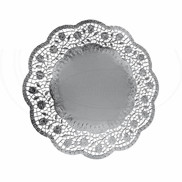 Dekoračná krajka okrúhla strieborná Ø32cm (4ks)